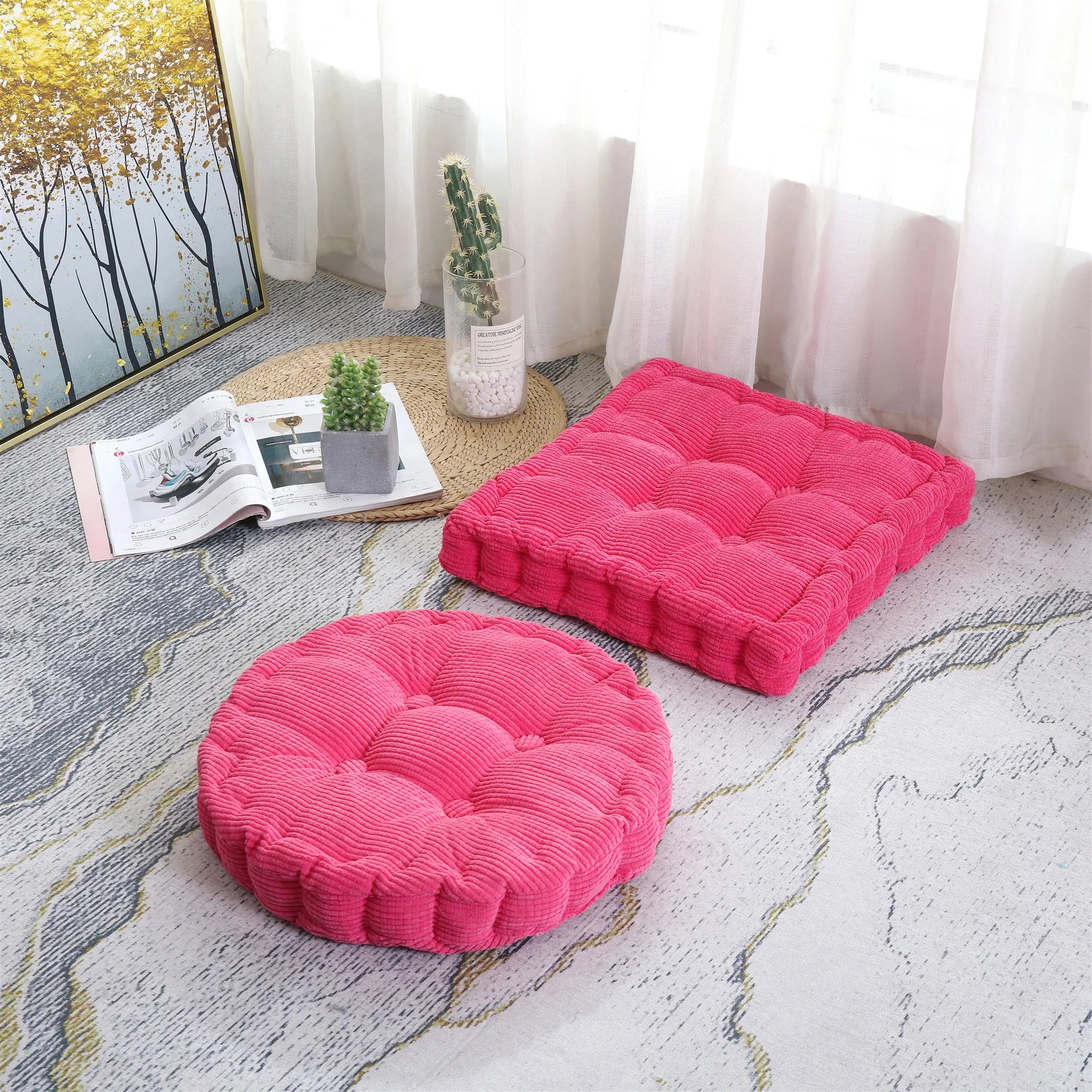 Floor Pillow Cushion Square Round Tatami Large Meditation Chair Cushions Thick Square Seat Pad Velvet Tufted Seating Pouf 방석