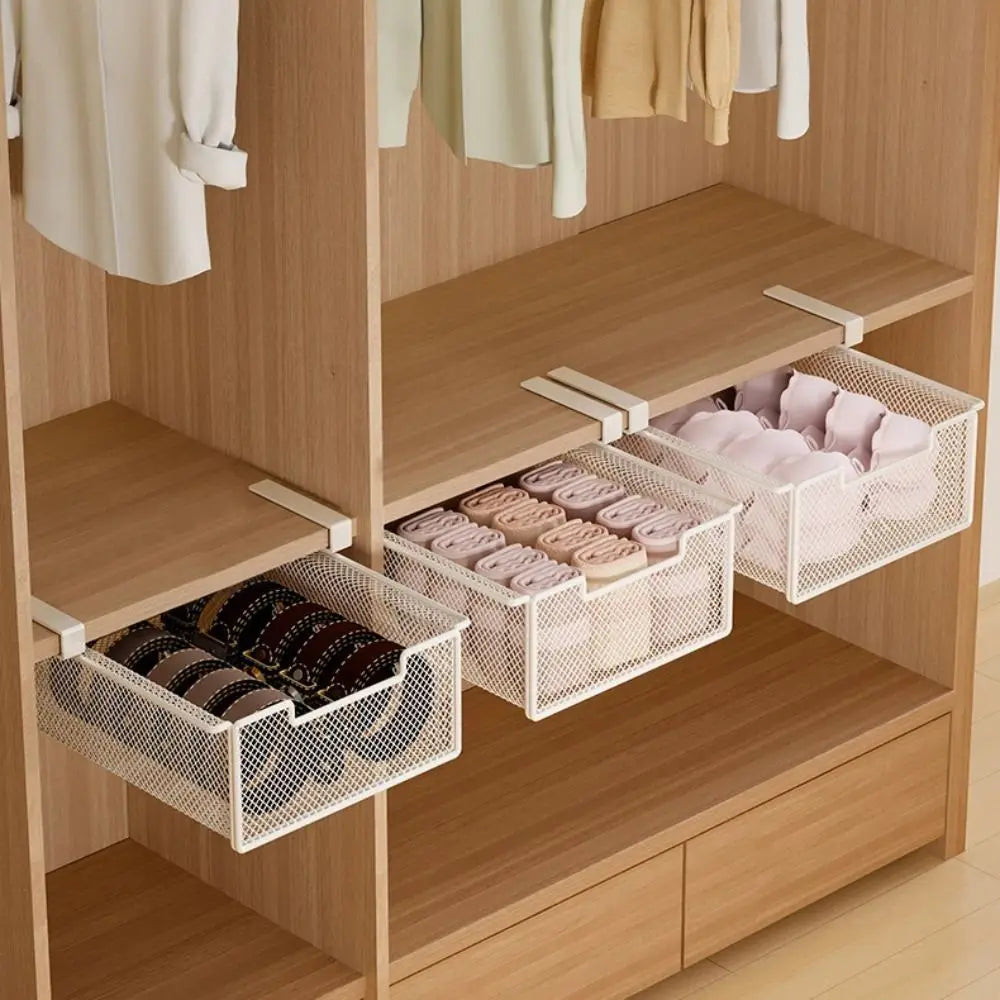 Large Capacity Underwear Storage Basket Pure Color Under Shelf Hanging Organizer Basket Design Under Cabinet Pull-Out Drawer
