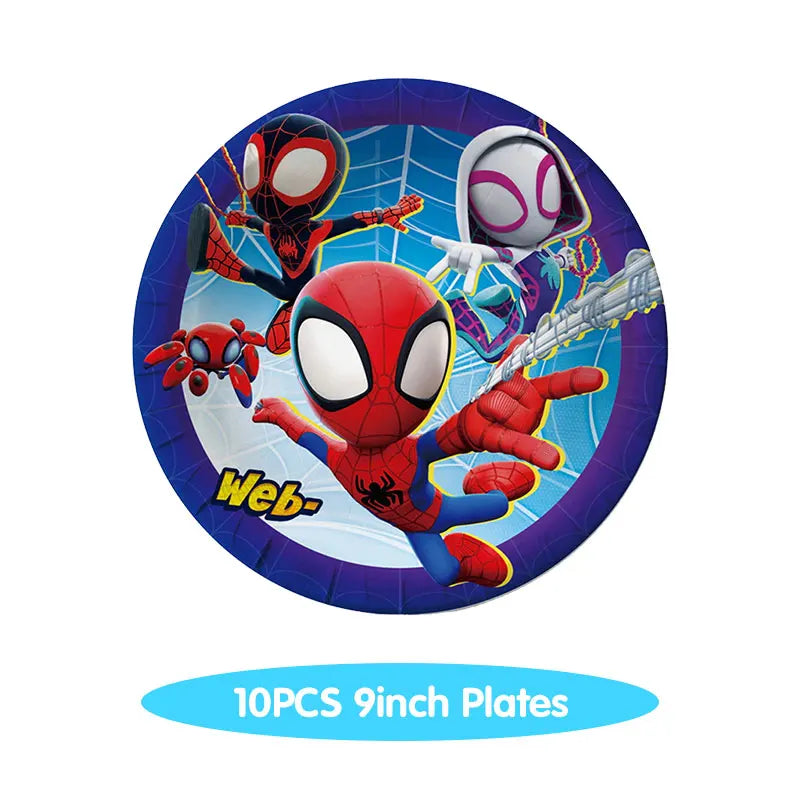 Spidey And His Amazing Friends Birthday Decoration Tableware Supplies Party Paper Cups Plates Tablecloth Banner Balloons For Kid