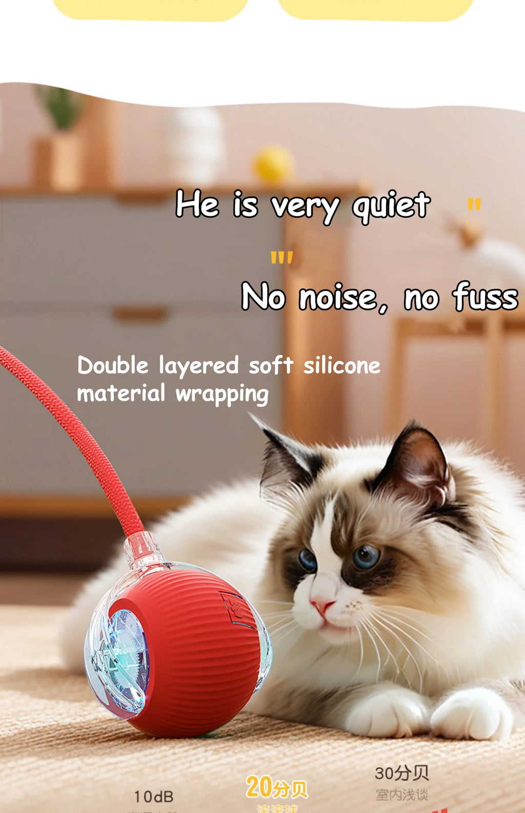 New Cat Interactive Ball Toy Automatic Rolling Ball Faux Tail Rechargeable Smart Pet Electric Toy Dog Cat Training Imitate Mouse