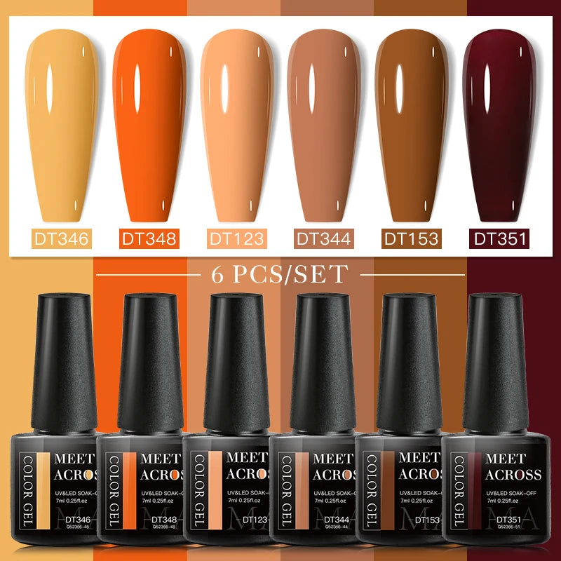6Pcs Autumn Brown Color Gel Nail Polish Set Semi Permanent Varnishes Nail Art Design Hybrid Soak Off UV LED Gel Manicure Kit