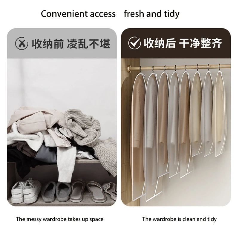 1-10PCS Clothes Dust Cover Household PEVA Transparent Waterproof Coat Suit Cover WashableHanging Pocket Clothing Organizer