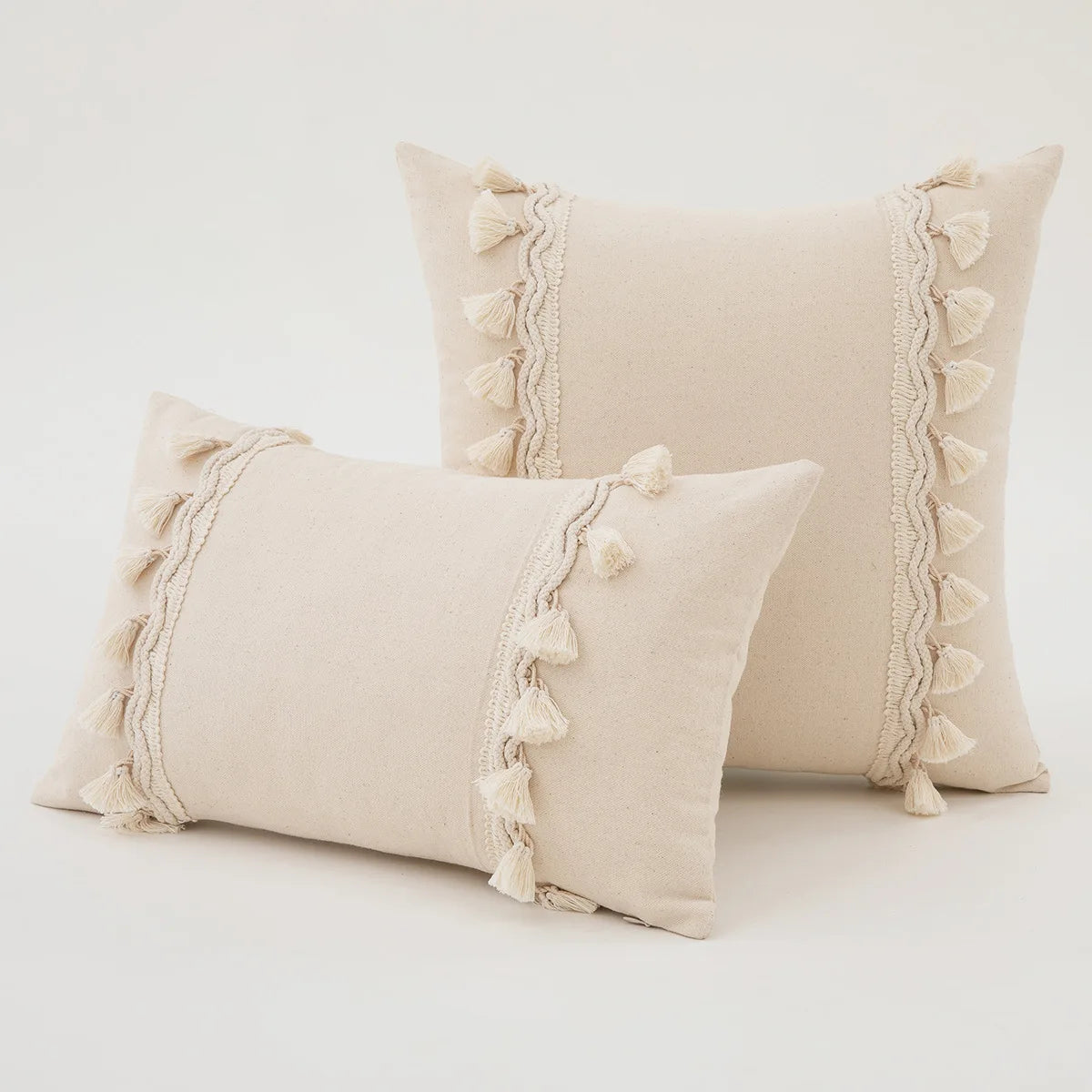30x50cm 45x45cm Tassel White Throw Pillow Cover Cotton Linen Farmhouse Lumbar Pillowcase Indoor Outdoor Decorative Cushion Cover