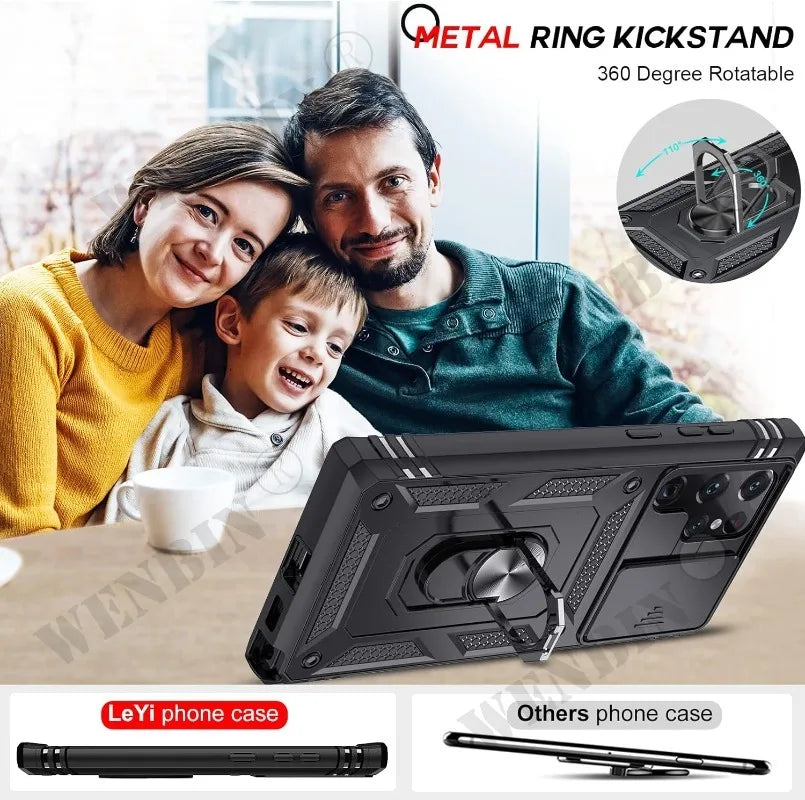 Case For Samsung S25 Ultra S24 S23 S22 Plus S24 FE A56 A55 A36 A35 A15 A16 5G Heavy Duty with Camera 360 Degree Kickstand Cover