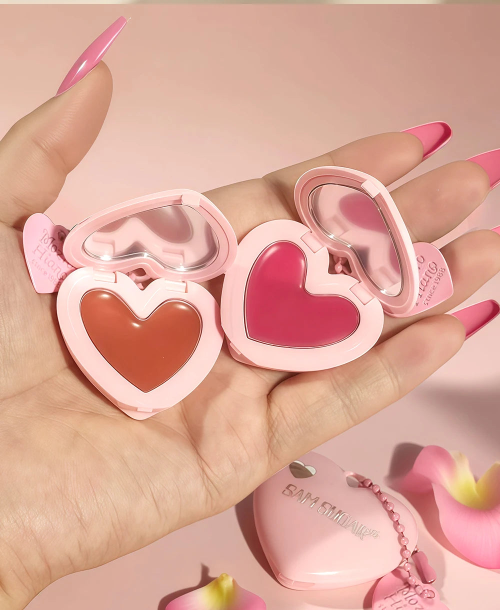 Waterproof Heart Shaped Cream Blush Long Lasting Silky Smooth Mirror Finish Lip Cheek Contour Brighten Tipsy Makeup