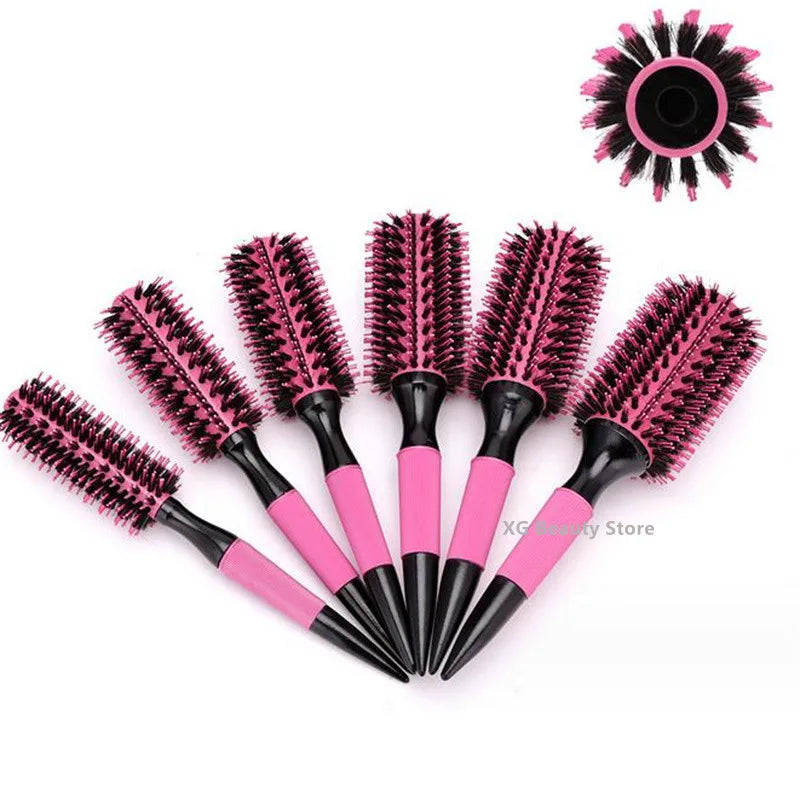 Professional 6pcs/set Pink Wooden Round Hair Comb Brush Boar Bristle Hair Brush Mix Nylon Hair Brush Hairdressing Styling Tool