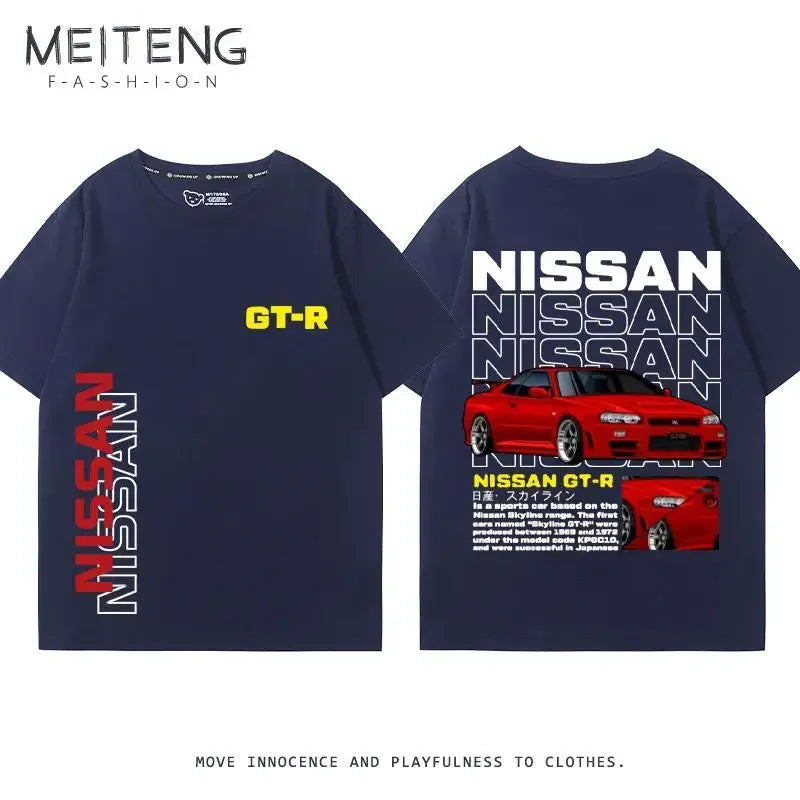 Men's Women's Summer Cotton Versatile Trend T-shirt Clothes Nissan GTR God of War R35R34 Modified Team Short-sleeved