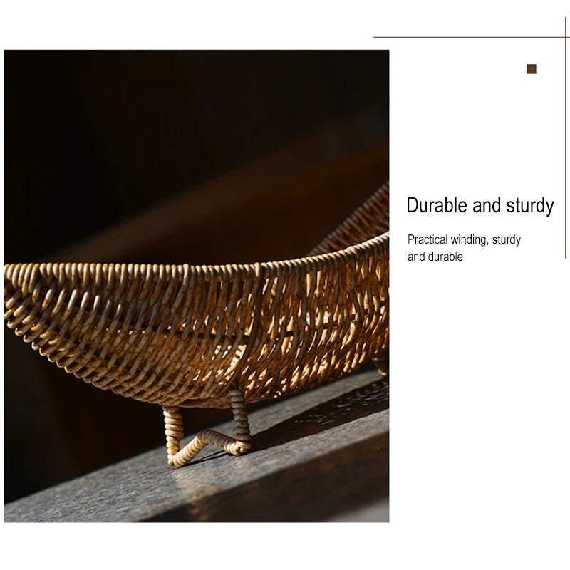 Decorative Imitation Rattan Baskets Bread Fruit Wicker Serving Tray Handwoven Plate Tray French Fries Boats Storage Bowls Platte