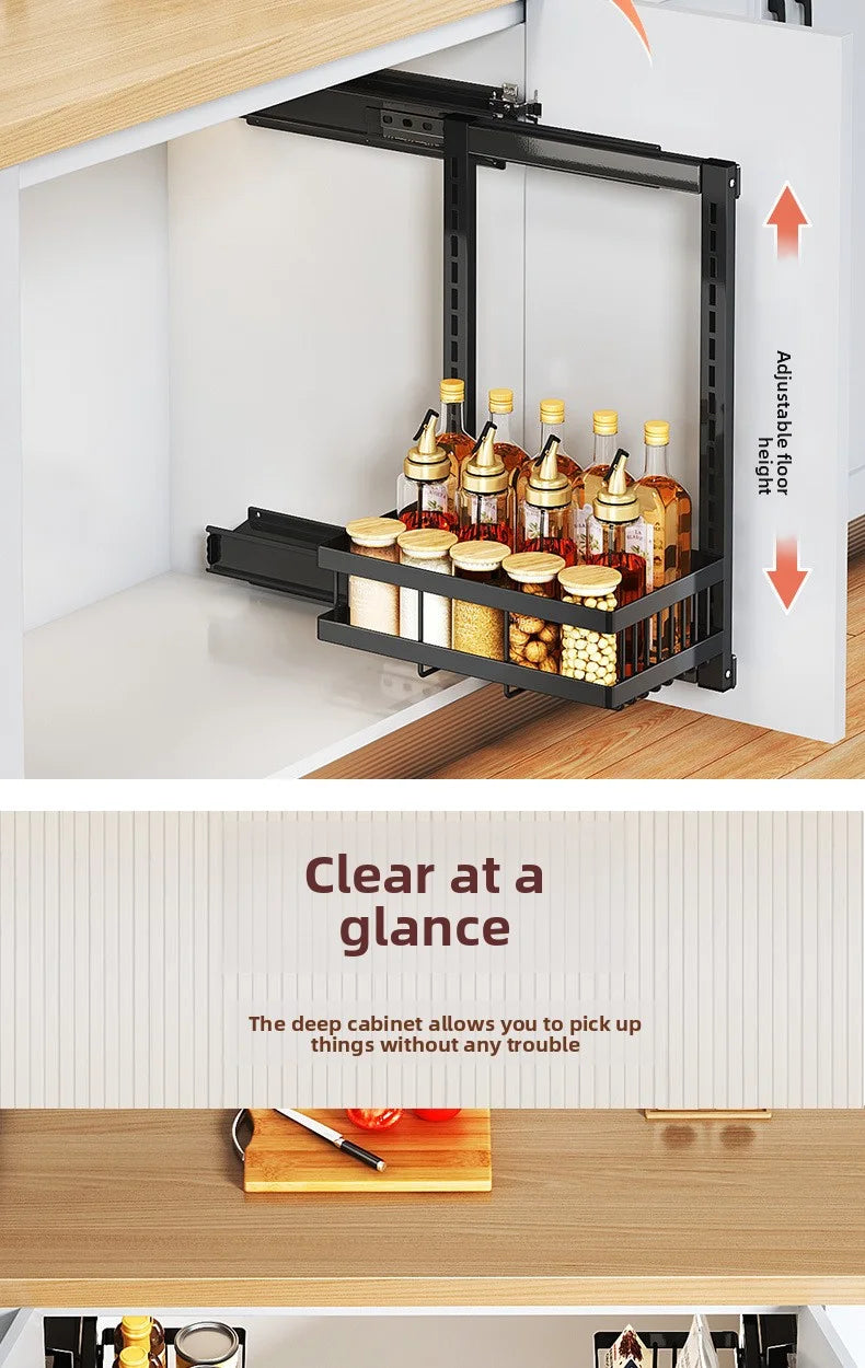 Large-Capacity Pull-Out Storage Cabinet for Home Kitchens Adjustable Under-Sink Storage Shelf with Sliding Mechanism