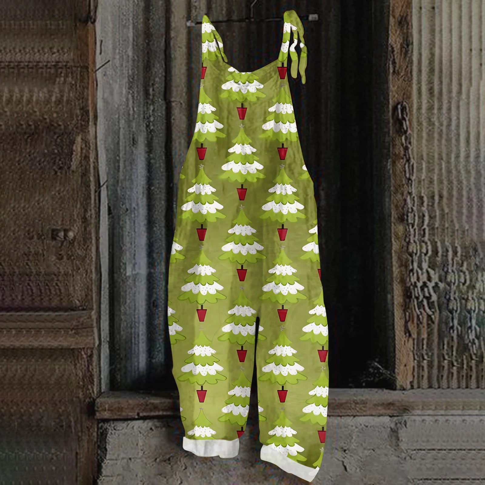 2025 Women's Fashion Christmas Printed Casual Loose Vintage Strappy Jumpsuit Retro Festival Pants New Year Themed Clothing