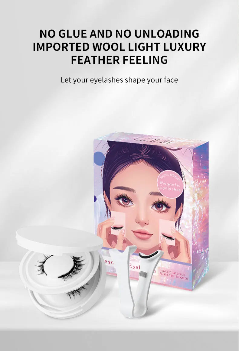2pairs Magnetic False Eyelashes New Style Glue-Free Mink False Eyelashes Natural Nude Makeup With Mirror Reusable Beauty