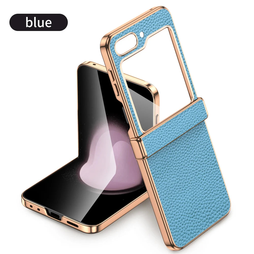 LANGSIDI Brand For samsung Galaxy Z flip 7 FE 6 5 flip7 Luxury Genuine Leather Hinge Protection Case Ultra-Thin Shockproof cover