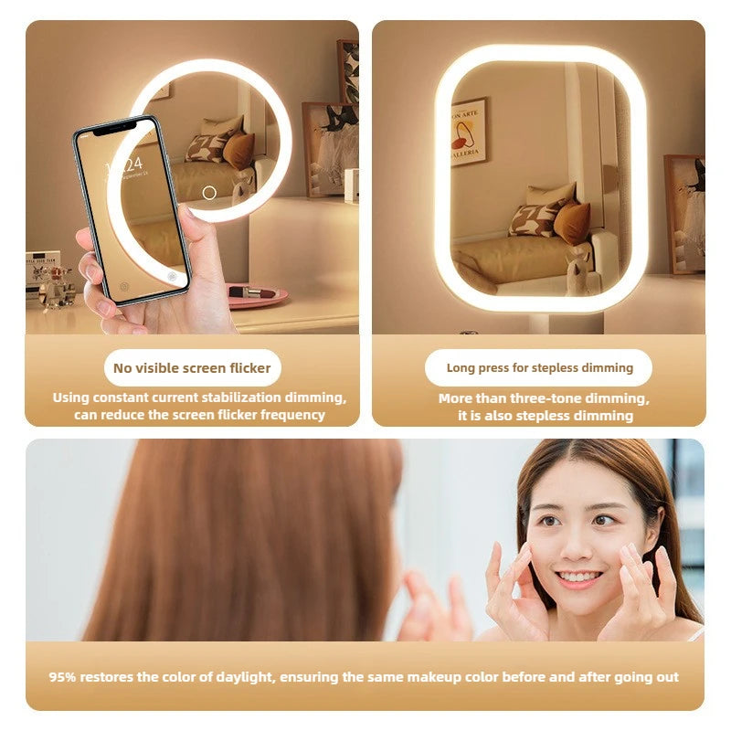 1~2PCS Large Square Rotating LED Makeup Mirror - Square Vanity Mirror with Adjustable Lighting for Girls Dormitory & Home Use