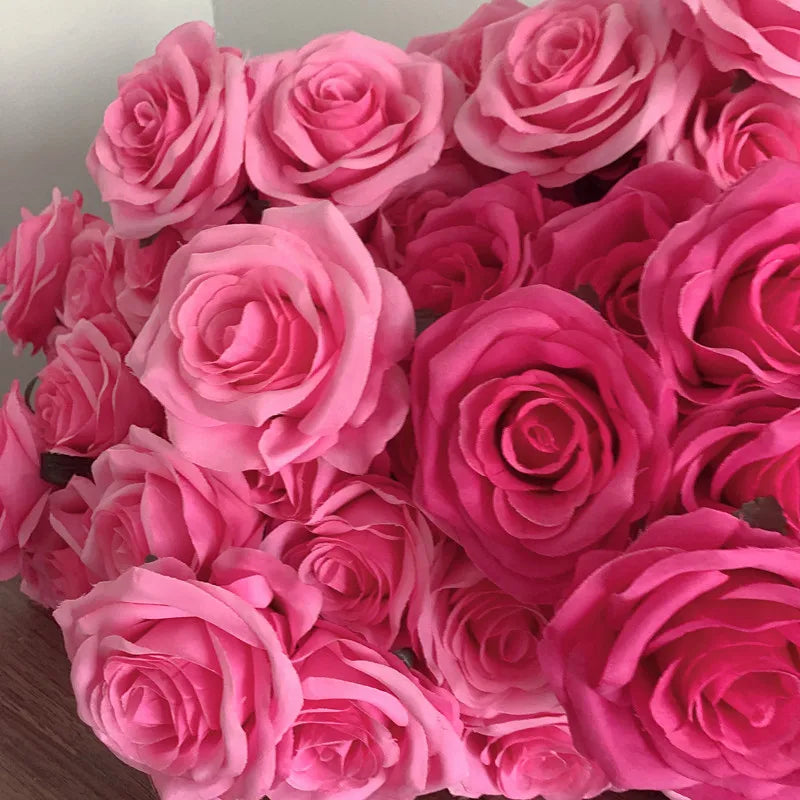 9Heads Roses Bouquet Artificial Flower Hot Pink Deep Pink Rose Fake Rose Living Room Dry Flower Decoration Wedding