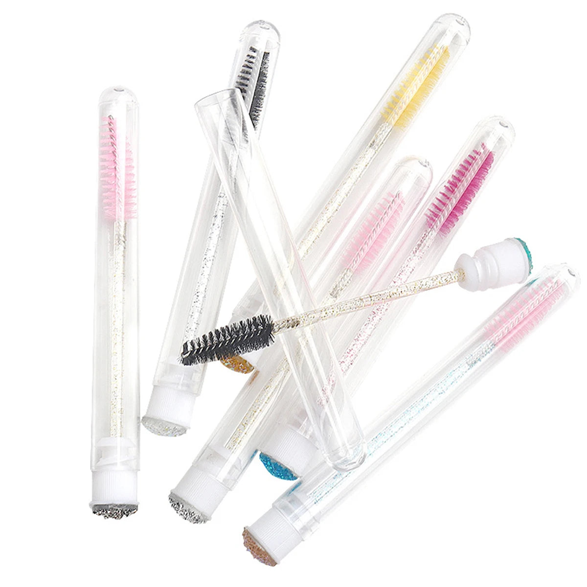 25/50Pcs Eyelash Brush Tubes Crystal Lash Mascara Wands Eyebrow Comb Spoolies Container Lashes Brushes Applicators Makeup Tools