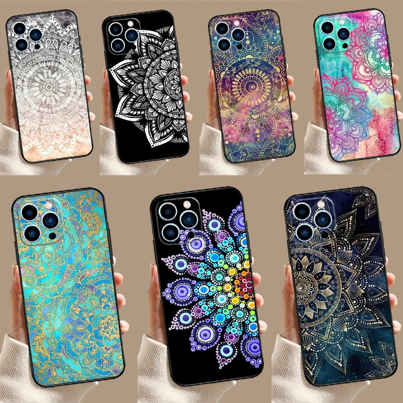 Elegant Mandala Floral Design Case For iPhone 14 13 12 11 15 16 Pro Max Mini X XR XS Max 8 7 14 15 16 Plus Cover Funda