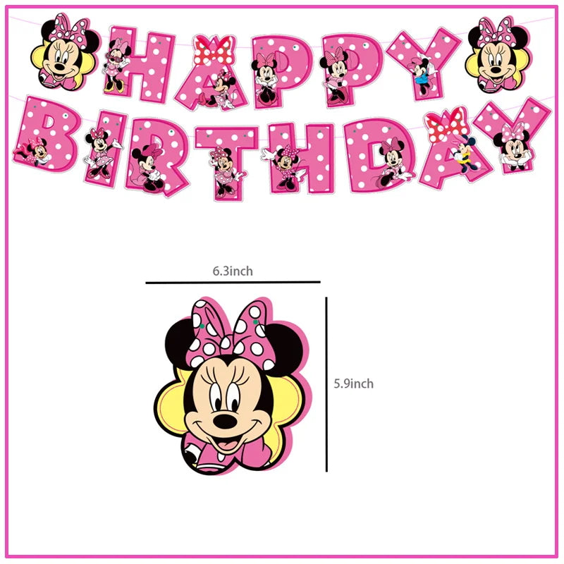 Disney Minnie Mouse Birthday Party Decoration Pink Minnie Paper Cups Plates Napkin Tablecloth Tableware Balloosn Baby Shower Kid