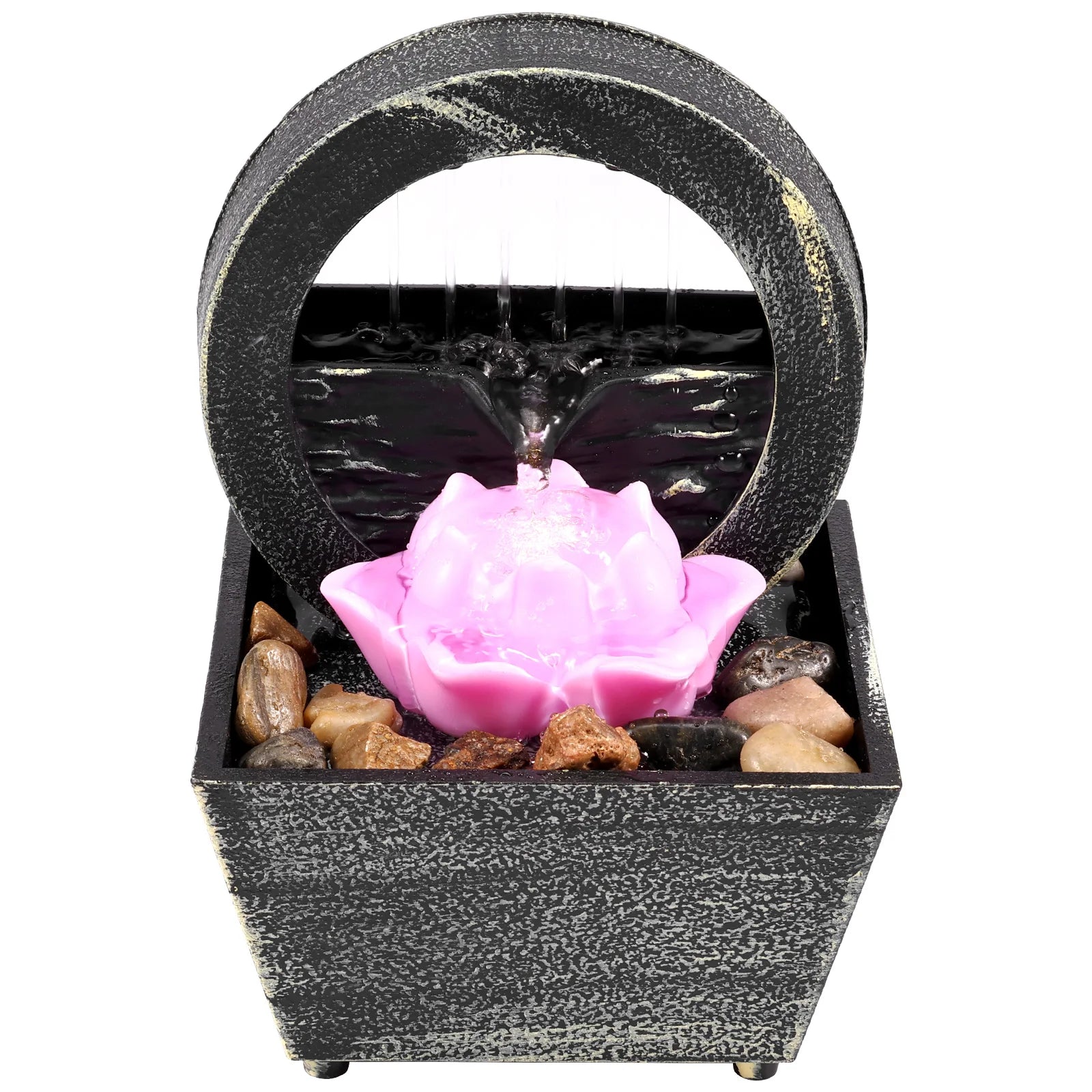 Tabletop Fountain with Light Battery/USB Operated Mini Desktop Waterfall Decoration Creative Flowing Water Fountain Ornaments