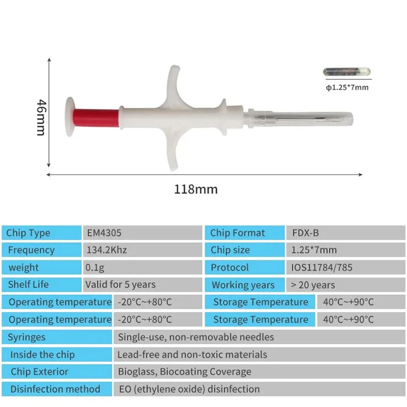 20PCS Animal Syringe ID Implant Pet Chip ISO11784/85 FDX-B RFID Injection Pet Microchip for Dog Cat Identification