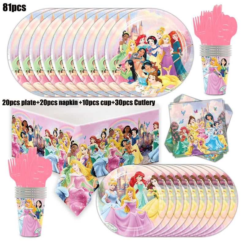 Disney Princess Birthday Party Decorations Girls Child Deco Disney Princess Birthday Plate Napkins Cups Tableware Supplies Setup