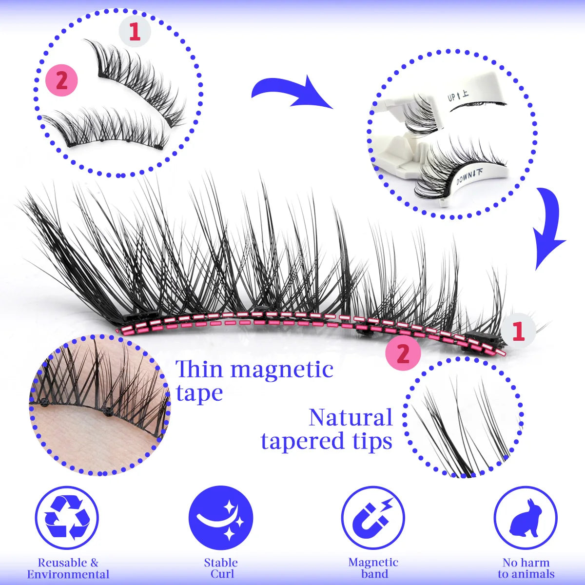 Reusable Magnetic Eyelashes 1 Pair Natural Curly Fluffy Magnetic False Eyelashes No Glue Needed Lashes Makeup with Tweezer Set