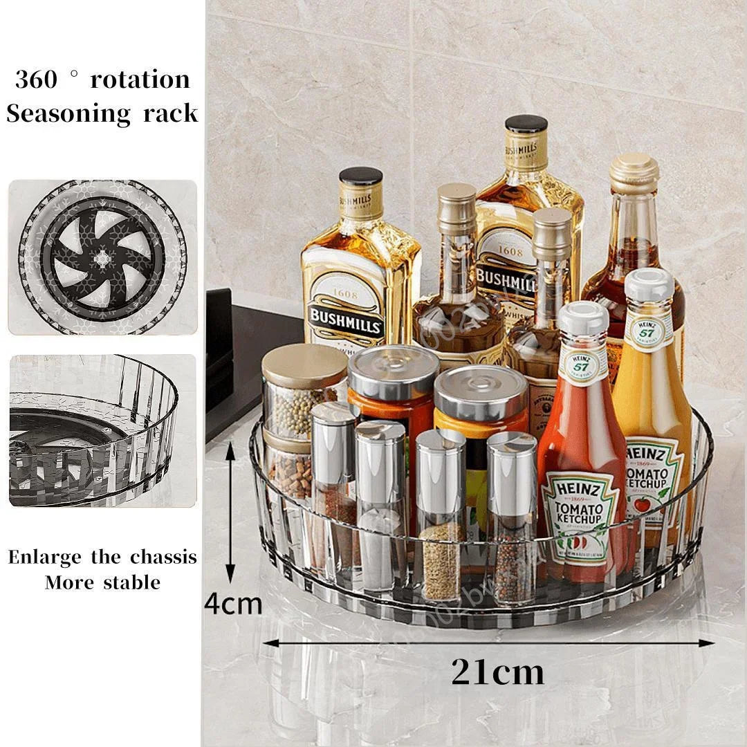 360 Rotating Tray Spice Rack Pantry Cabinet Turntable With Base Storage Bin Kitchen Organizer For Seasoning Cosmetic Storage Box
