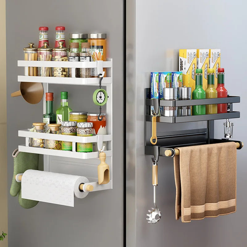2-3Layer Magnetic Refrigerator Organizer Kitchen Storage Shelf Adhesive Towel Holder Side Mount Rack Home Kitchen Organization