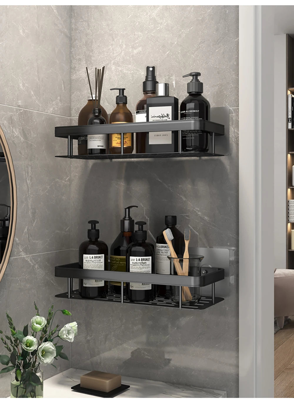 Kitchen wall mounted corner rectangular rack towel rack wall shower shampoo rack drilling-free rack tripod