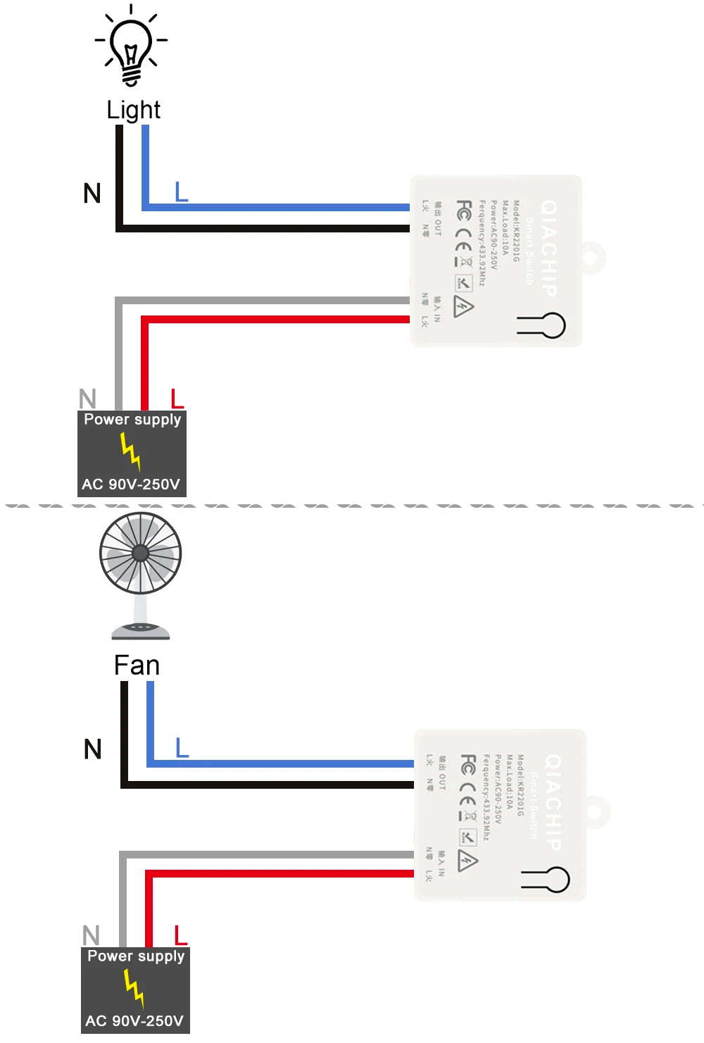 QIACHIP Wireless Smart Switch Light RF 433Mhz Wall Panel Switch with Remote Control Mini Relay Receiver 220V Led Light Lamp Fan