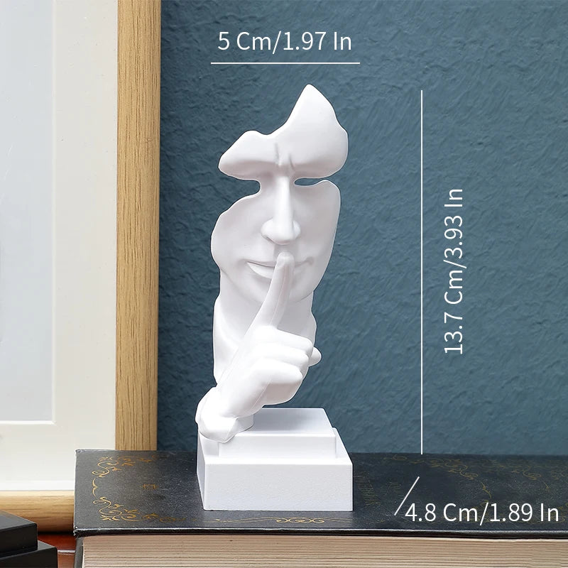 Mask Shush Gesture Ornament Finger Lip Statue Guardian Secret Home Decor Office Desktop Sculpture Gift Living Room Decoration