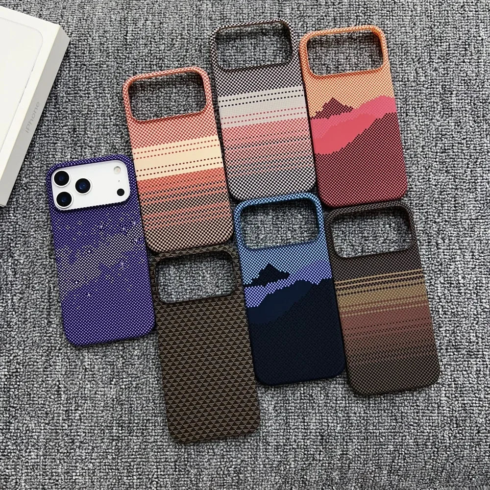 Luxury Slim Carbon Fibre Texture Magnetic Charging Case For iPhone 17 Air 16 Plus 15 14 13 12 Pro Max Half-pack Protect PC Cover