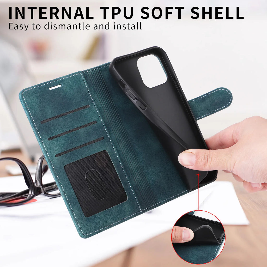 Business Leather Flip Phone Case For iPhone Air 17 16 Pro 15 14 Plus 13 Pro Max 11 12 XR X XS Max Luxury Wallet Bracket Cover