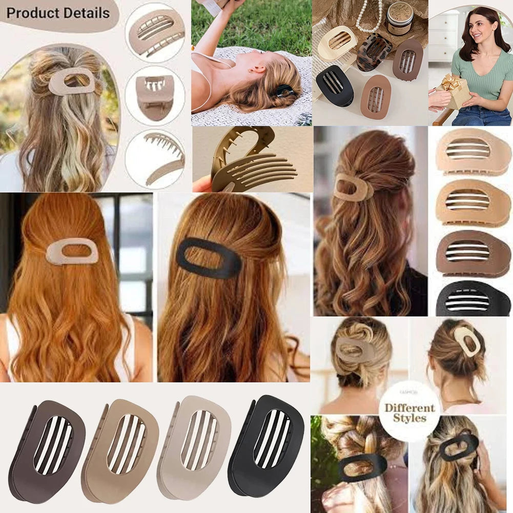 4 PCS Flat Hair Clips, Round Lay Down Hair Claw Clips for Women Girls, Comfortable Curved Flat Clips for Thick Thin Hair