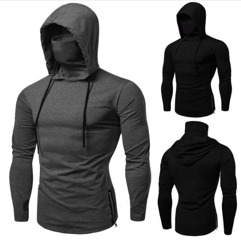 Mens Gym Thin Hoodie Short Sleeve Hoodies With Mask Sweatshirt Casual Splice Large Mask Hoodie Sweatshirt Hooded Tops Cycling