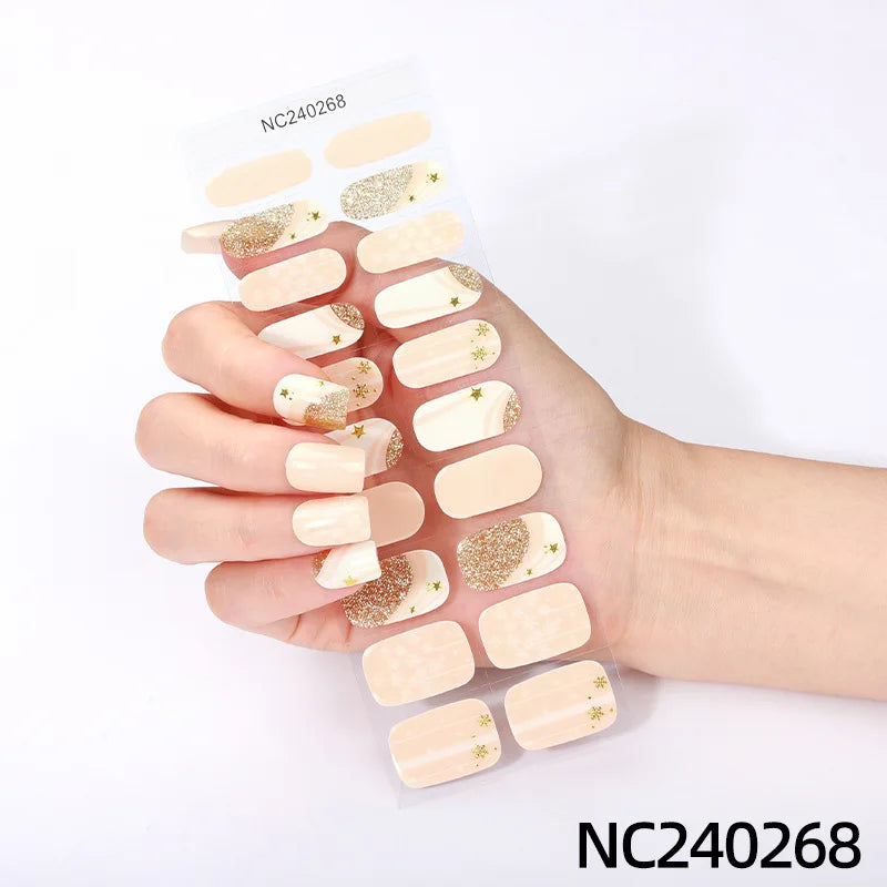 20/22tipsChristmas Semi Cured Nail Sticker UV Led Lamp Semi Cured Gel Design Nail Decals Waterproof Nail Stickers Nail Manicure