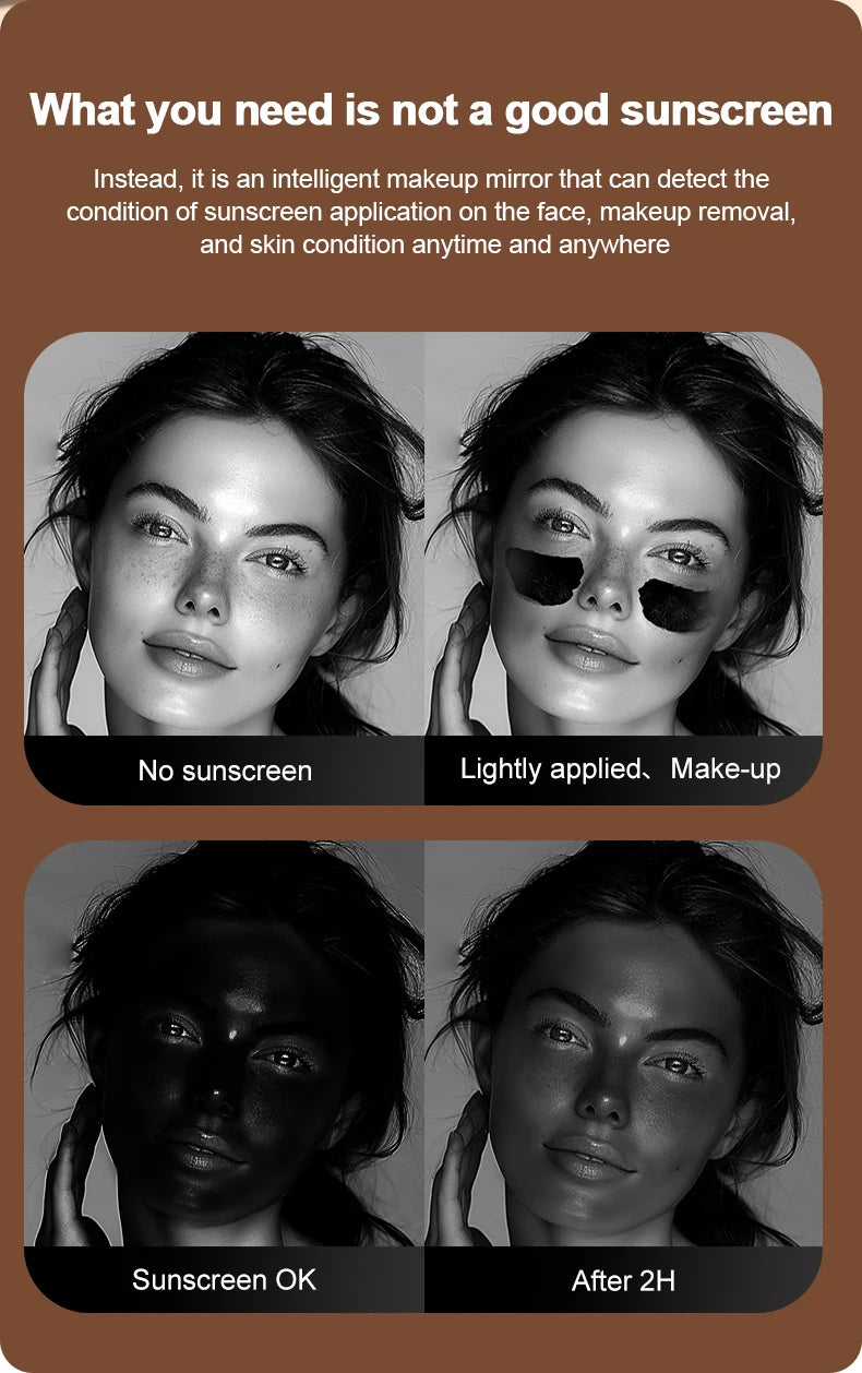 Portable 2.4-Inch Handheld LED Makeup Mirror Intelligent UV Resistant Sunscreen Mirror for Travel