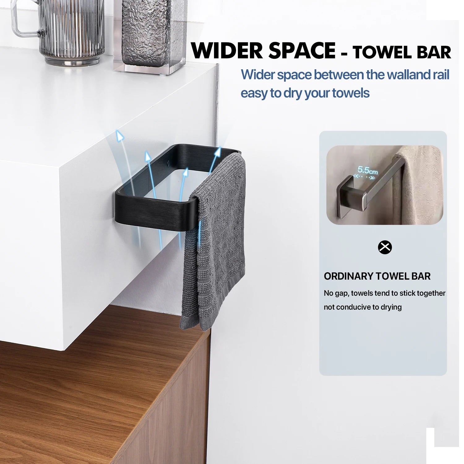 Bathroom Towel Rack Towel Holder 20/30/40CM Black Towel Bar No drill Wall Mount Stainless Steel Kitchen Cabinet Storage