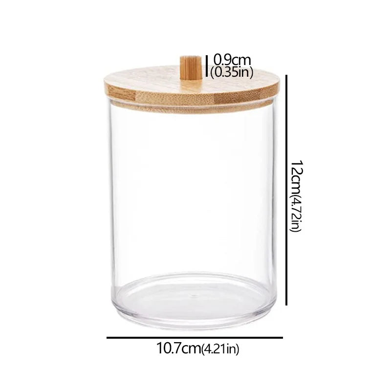 Acrylic Storage Box Bathroom Jar Makeup Organizer Cotton Round Pad Holder Cotton Holder Dispenser with Bamboo Lid Clear Plastic
