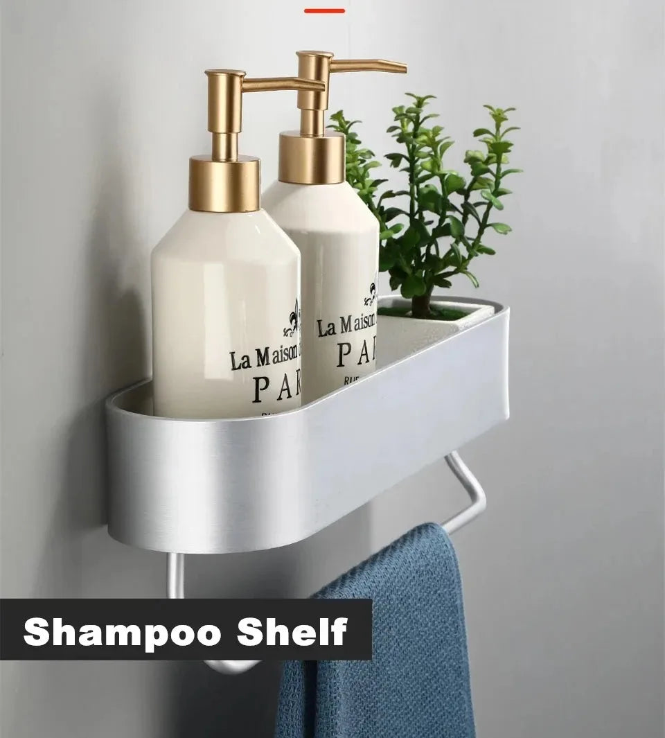 Wall Mounted Bathroom Storage Rack Non Perforated Space Aluminum Toilet Storage Rack Cosmetics Wall Shelves Bathroom Accessories