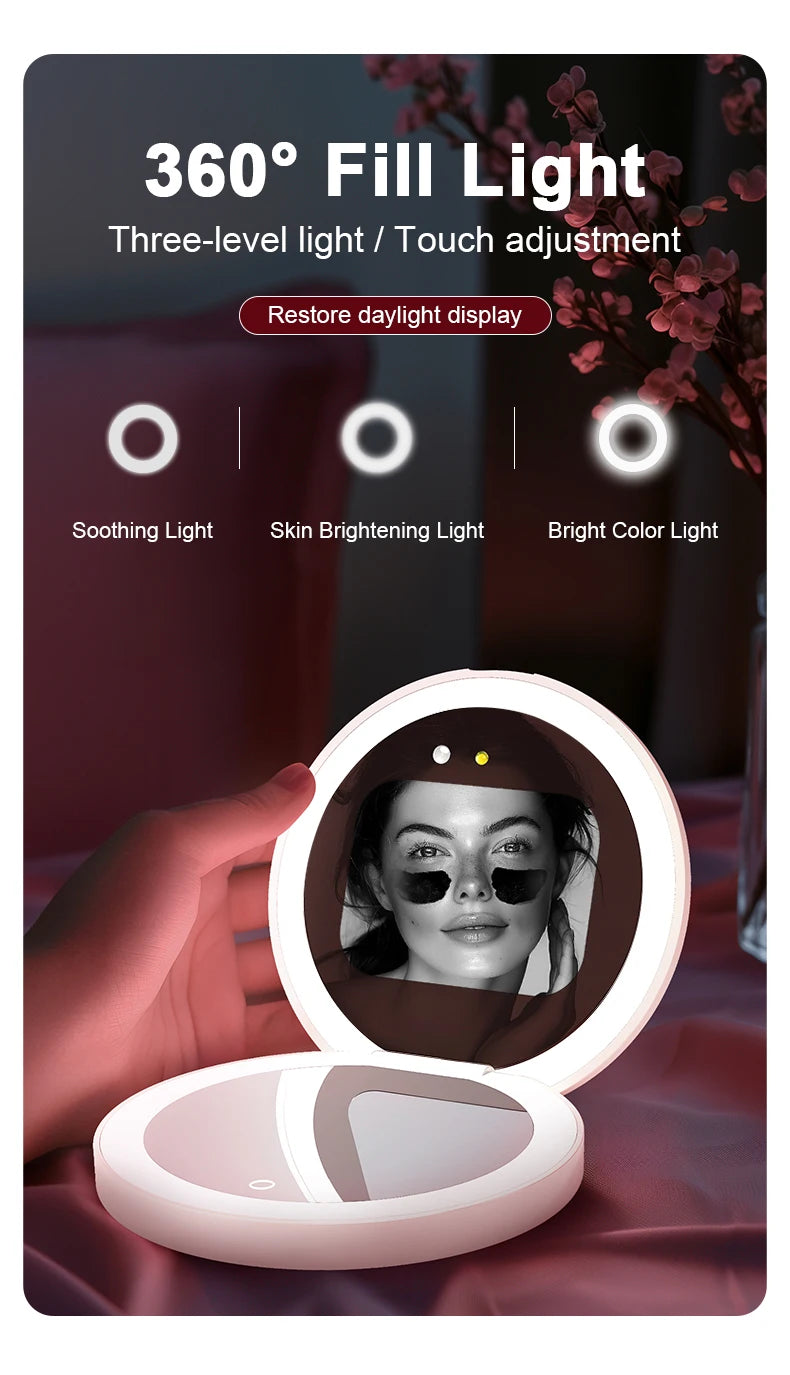 Mini Portable Makeup Mirror 2.8-Inch Display Smart LED Sunscreen Detection Compact Travel Size for Beauty On-the-Go