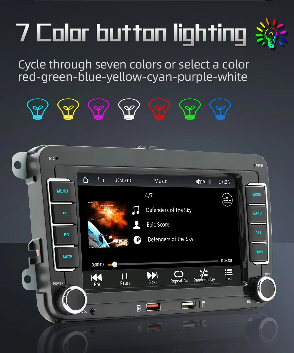 BQCC 7'' 2 DIN HD Car Media Video RDS Airplay Car Radio Wireless CarPlay Android Auto Stereo for VW/SEAT/Skoda/Passat/Golf/Polo