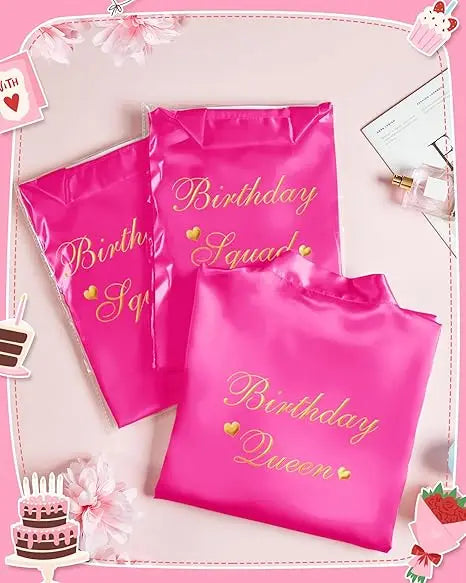 12 Pcs Women's Birthday Party Robes Gold Glitter Queen Squad Kimono Silky Nightgown Satin Bathrobes Dressing Gown