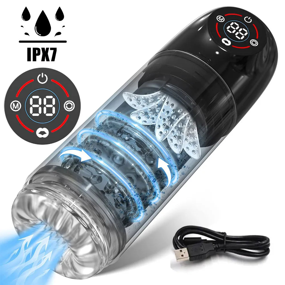 Automatic Male Masturbator Cup 7 Sucking Rotating Licking Modes Pocket Pussy Stroker Blowjob Penis Pump Sex Toys For Men