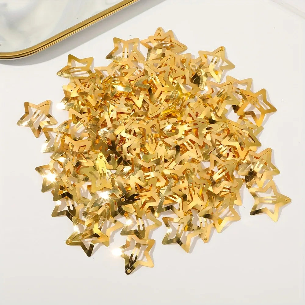 2-100Pcs Star Hair Clips for Girls Filigree Star Metal Snap Clip Hairpins Barrettes Fahsion Bobby Pin Headwear Accessories