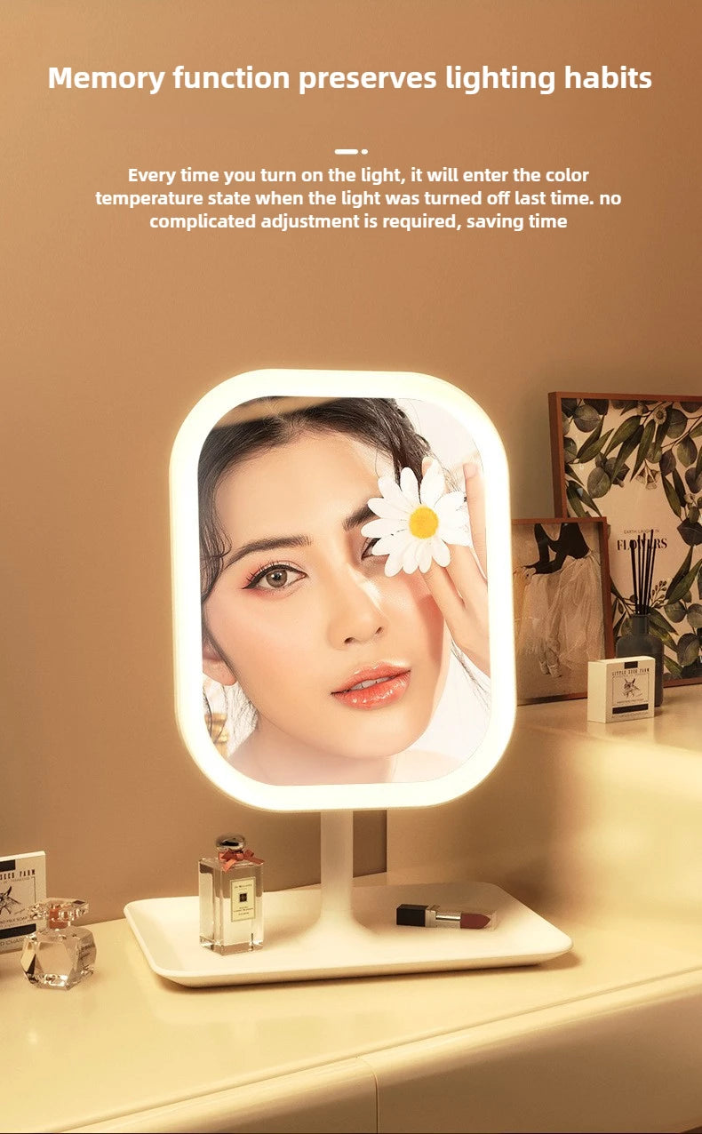 1~2PCS Large Square Rotating LED Makeup Mirror - Square Vanity Mirror with Adjustable Lighting for Girls Dormitory & Home Use