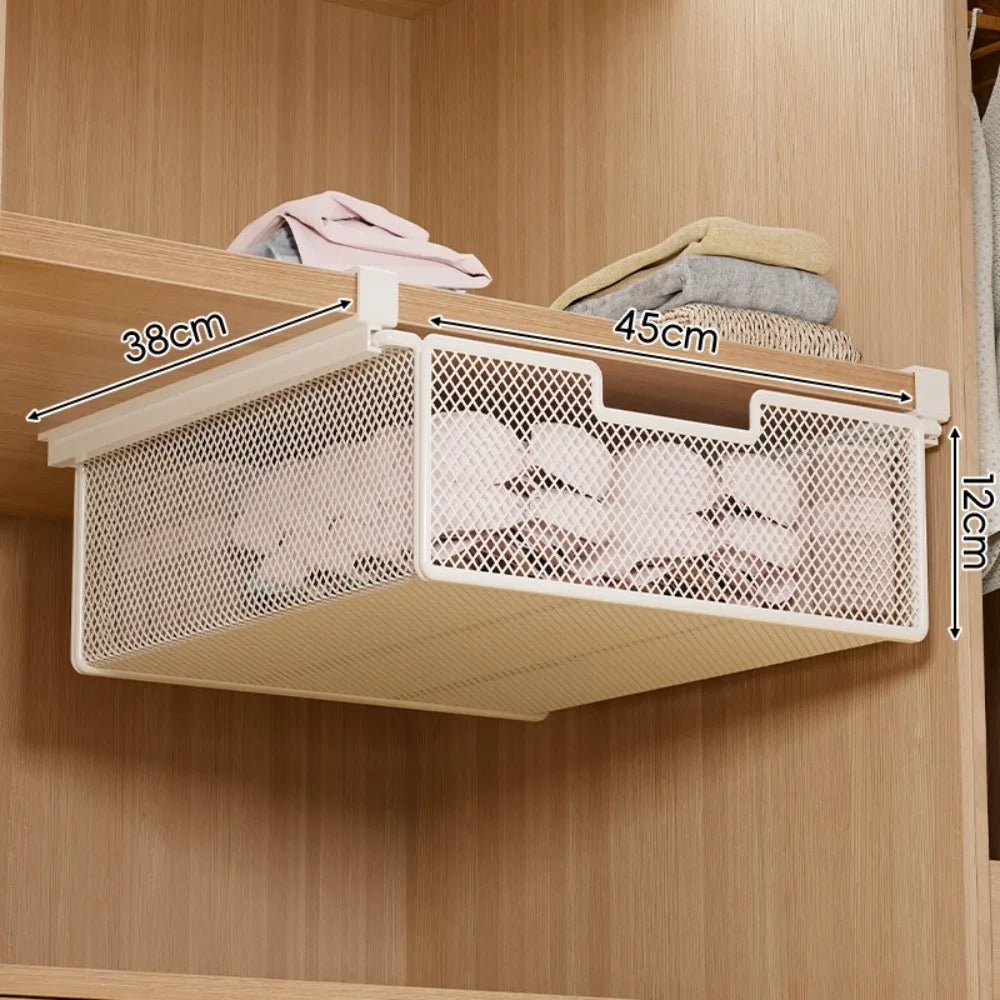 Large Capacity Underwear Storage Basket Pure Color Under Shelf Hanging Organizer Basket Design Under Cabinet Pull-Out Drawer
