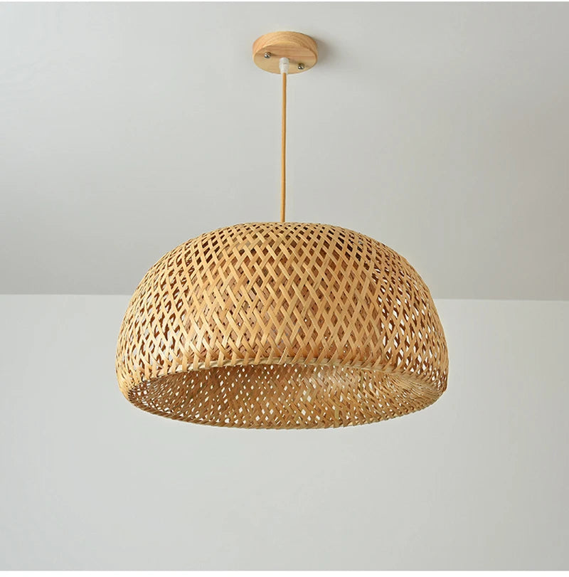 Bamboo Hanging Lamp Pendant Ceiling Light Rattan Wicker Lustre Hand Knit Braiding Suspended Home Dining люстра потол