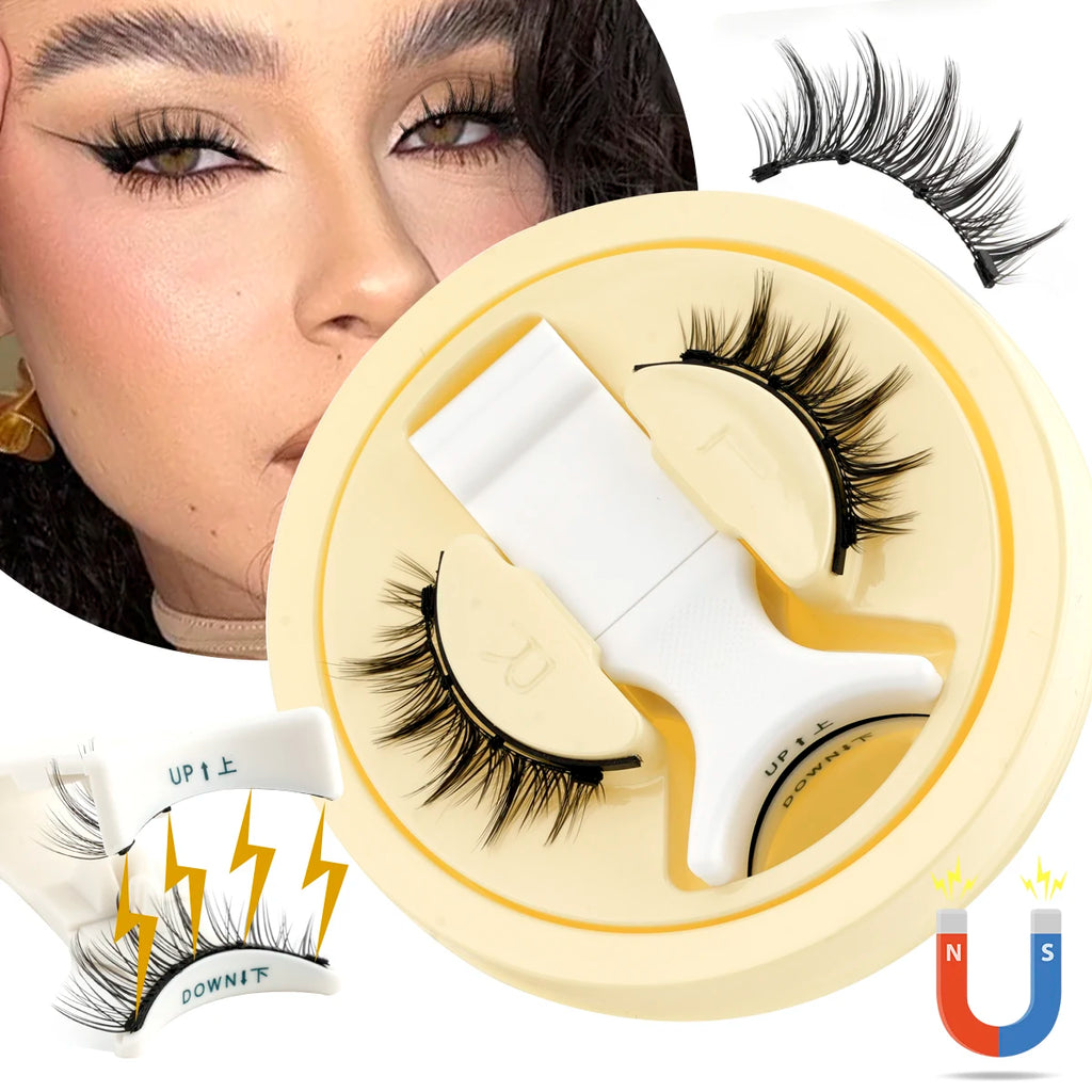1 Pair Reusable Magnetic Eyelashes Tweezers Set Faux Mink Lashes Handmade 3D Natural False Eyelashes and Magnetic Tweezers Set