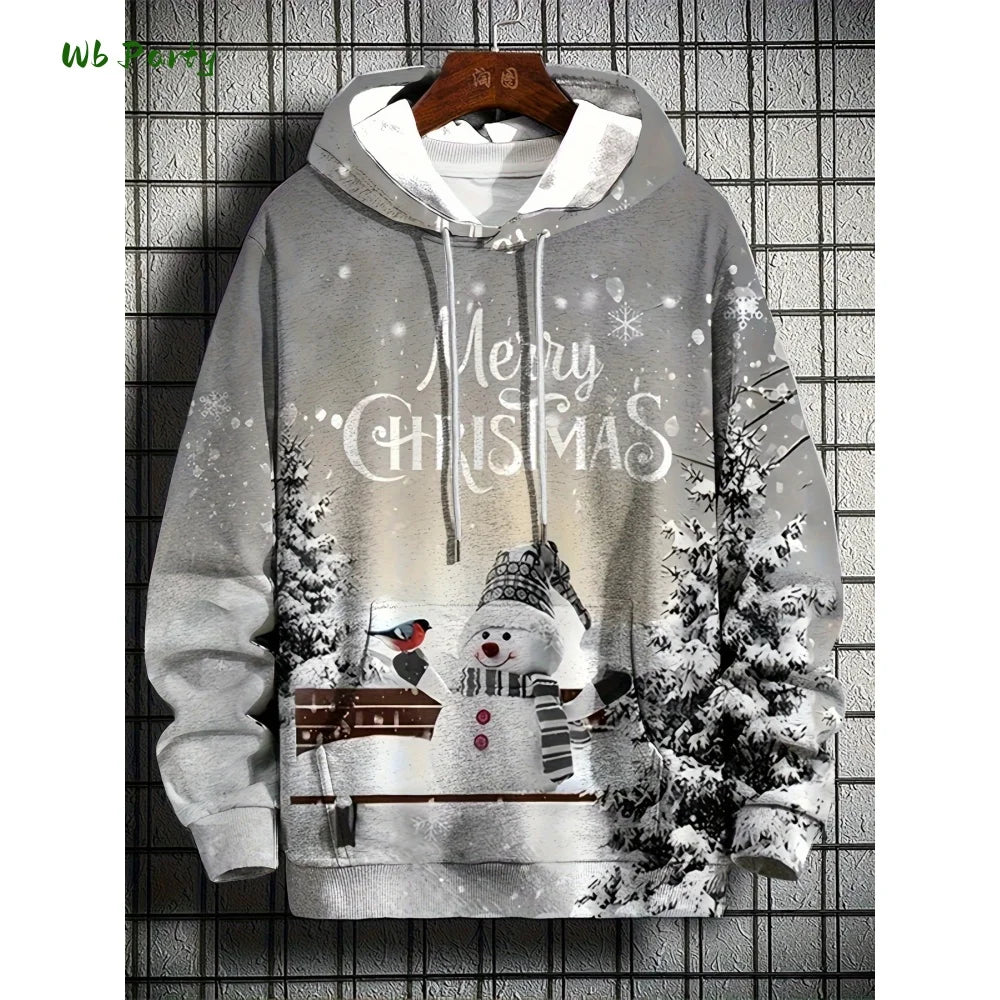 Fashion Men's Hooded Hoodies 3D Prints Christmas Theme Sweatshirt Drawstring Sportwear Long Sleeve Tops Casual Men's Sweatshirt