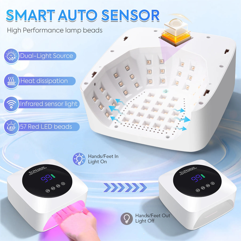 Rechargeable Nail Dryer 57 LED Nail Lamp UV Gel Nail Polish Curing Nail Lamp With Smart Sensor Manicure Salon Tool
